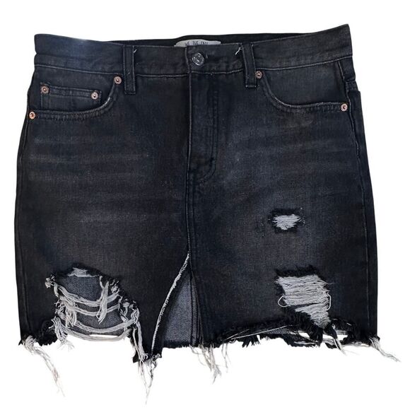 We the Free Distressed Denim Mini Black Jean Destroyed Skirt Free People Size 30 - Picture 2 of 11
